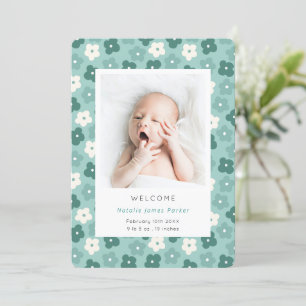 Faire-part Aquarelle florale turquoise simple naissance