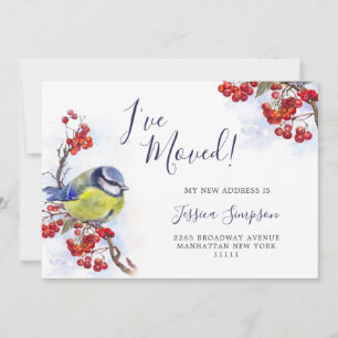 Faire-part Aquarelle Hiver Redberry Tit Bird Moving