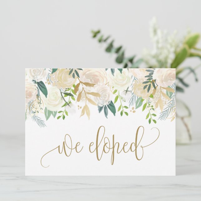 Faire-part Aquarelle ivoire Peony et Elopement Rose (Debout devant)