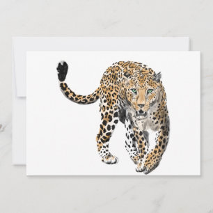 Faire-part aquarelle léopard jungle chat animal peint vert