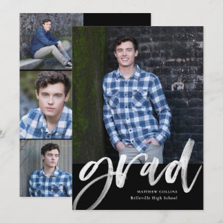 Faire-part Aquarelle moderne Script Photo Boy Graduation
