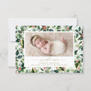 Faire-part Aquarelle Noël Foliage Motif Photo Naissance