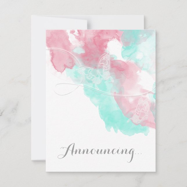 Faire-part Aquarelle Papillon à tête blanche Mariage (Devant)