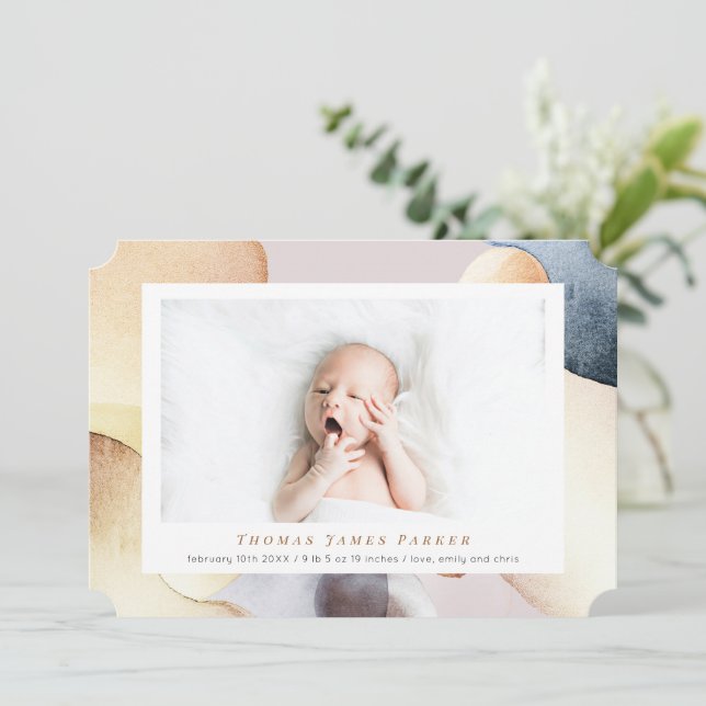 Faire-part Aquarelle photo moderne naissance (Debout devant)