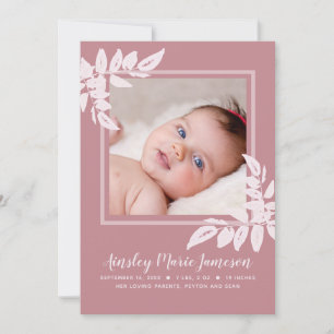 Faire-part Aquarelle rose moderne Botanique Nouvel Enfant