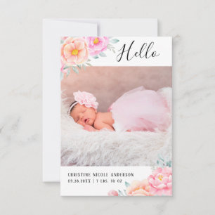 Faire-part Aquarelle Rose rose Floral Baby Girl Photo