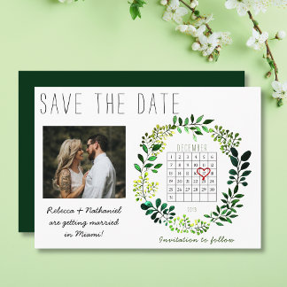 Faire-part Aquarelle rustique Enregistrer la date Calendrier