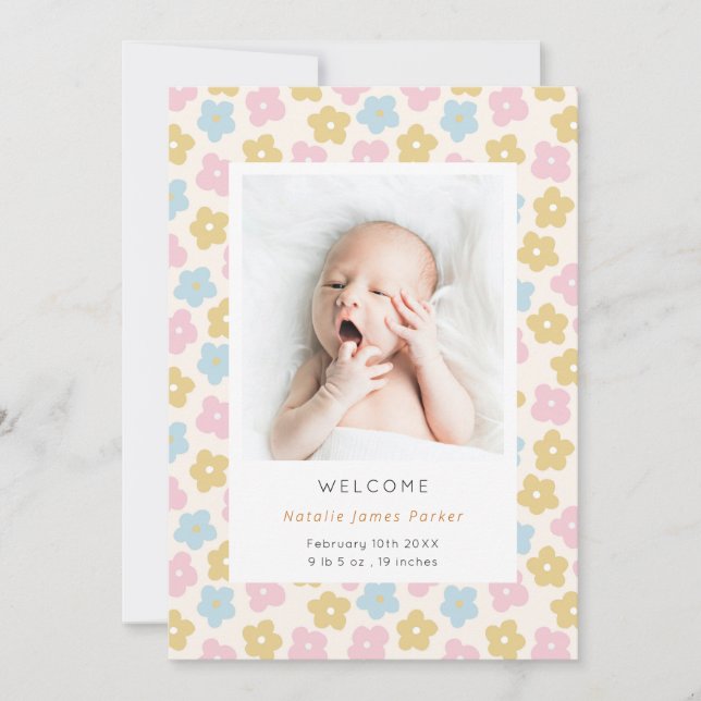 Faire-part Aquarelle simple arc-en-ciel Florale naissance (Devant)