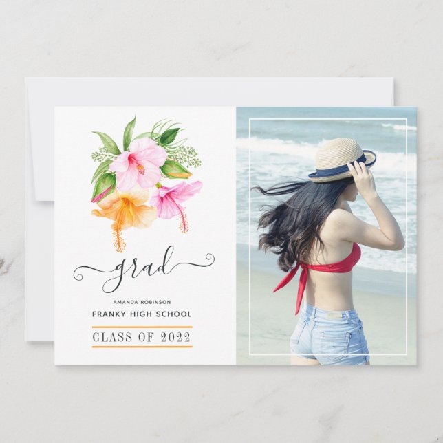 Faire-part Aquarelle Tropical Floral Beach Graduation (Devant)