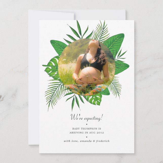 Faire-part Aquarelle Tropicale Feuilles Grossesse photo (Devant)