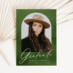 Faire-part Aquarelle verte d'olive Arch Photo Graduation