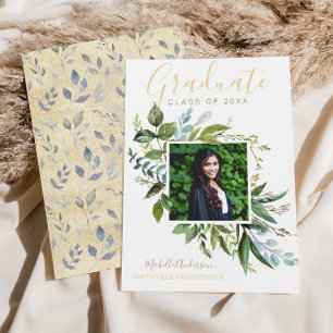 Faire-part Aquarelle verte Eucalyptus Gold Photo Grad