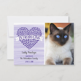 Faire-part Aquarelle violette Chat Coeur animal de compagnie 