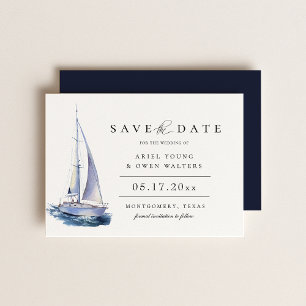 Faire-part Aquarelle Yacht Thème Nautique Enregistrer La Date