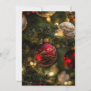 Faire-part Arbre de Noël élégant rouge or férié