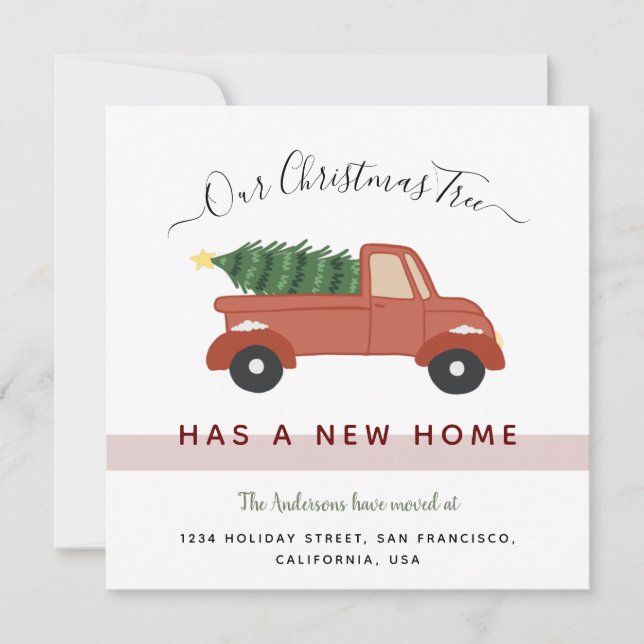 Faire-part Arbre de Noël en voiture rouge vacances de déménag (Devant)