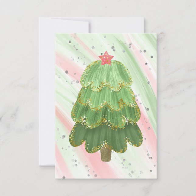 Faire-part Arbre de Noël moderne Rouge Vert blanc (Devant)