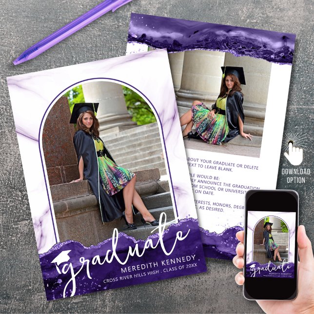 Faire-part Arc moderne 2 Photos Agate violet Parties scintill (Créateur téléchargé)