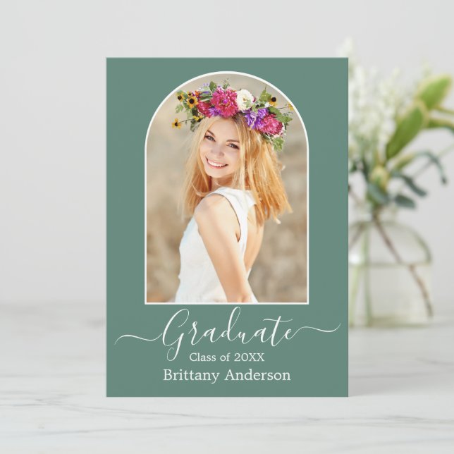 Faire-part Arc moderne Eucalyptus Green Graduation (Debout devant)
