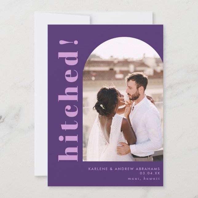 Faire-part Arc pointu photo Mariage violet Elopement (Devant)