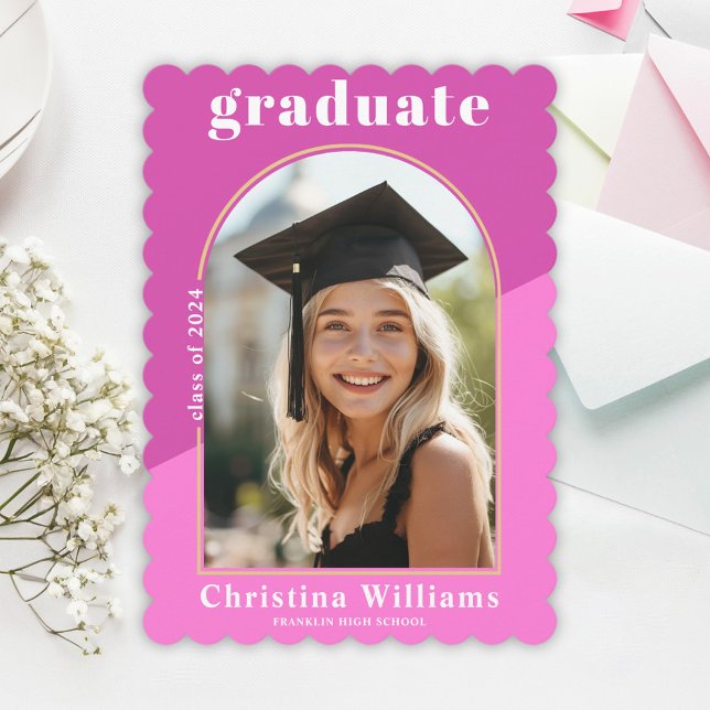 Faire-part Arc rose Chaud Photo Stylish Lycée Graduation (Hot Pink Arch Photo Stylish High School Graduation Announcement)