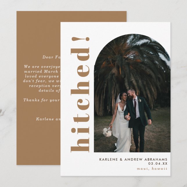 Faire-part Arche en Tonalité Terre Hitte Photo Mariage Elopem (Devant / Derrière)