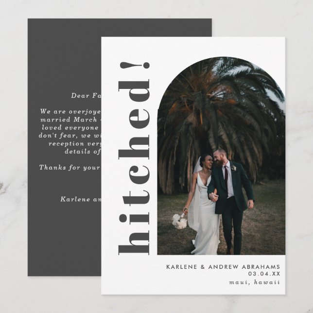 Faire-part Arche gris haché Mariage photo Elopement (Devant / Derrière)