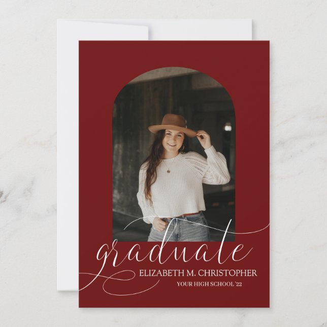 Faire-part Arche rouge foncé chic 5 Photo Collage Graduation (Devant)
