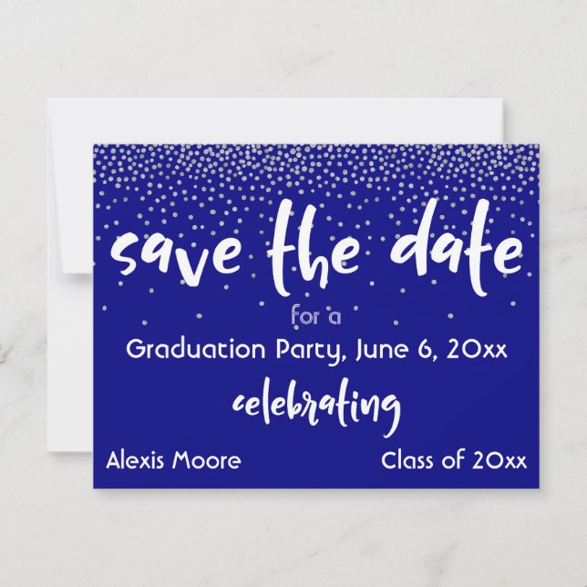 Faire-part Argent Confetti Marine Graduation Party Save Date (Devant)