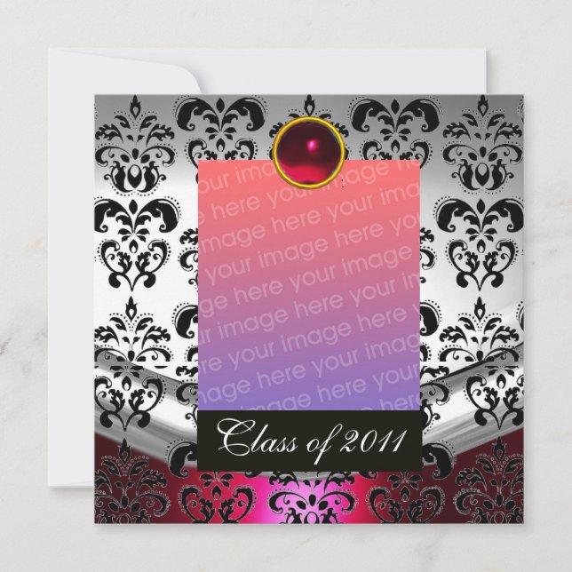 FAIRE-PART ARGENT ROUGE, BLACK DAMASK GRADUM (Devant)