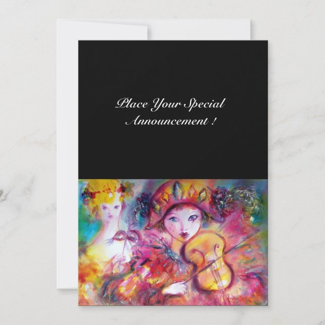 Faire-part ARLEQUIN ET COLOMBINE / Carnaval de Venise (Devant)