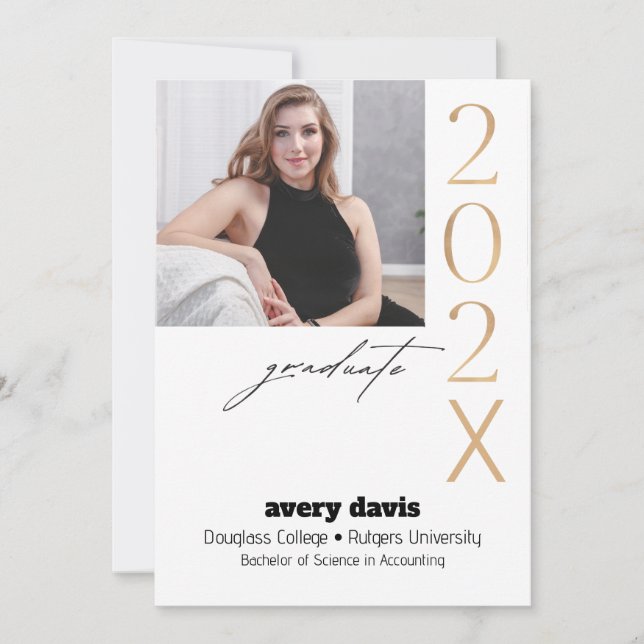 Faire-part Arrière - plan blanc photo Gold 202X (Devant)