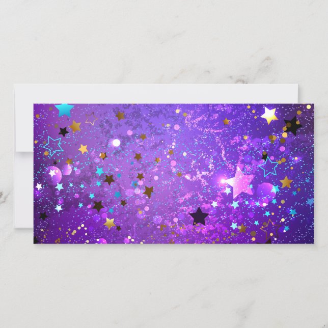 Faire-part Arrière - plan de feuille violet avec étoiles (Devant)
