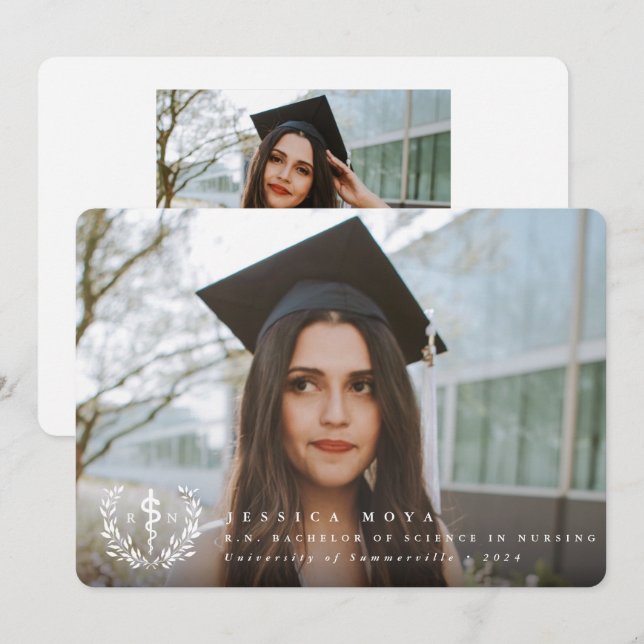 Faire-part Asclepius blanc RN Infirmière diplômée (Devant / Derrière)