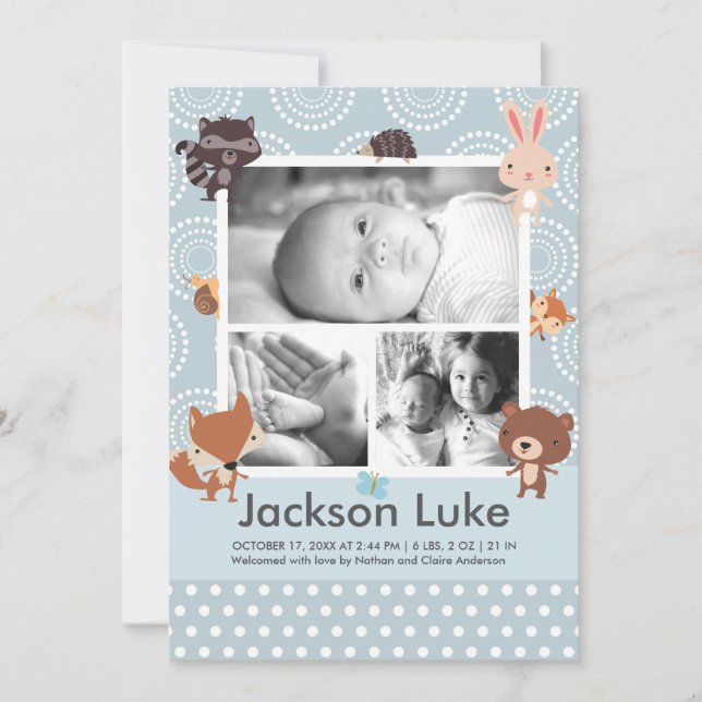 Faire-part Baby Animals Boy Photo Annonces de naissance (Devant)