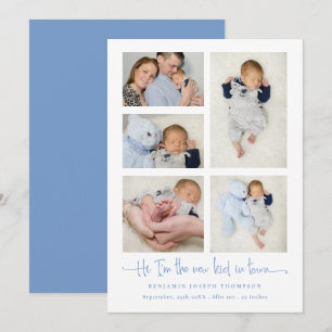Faire-part Baby Boy 5 Photo Collage Bleu Nouveau Script enfan