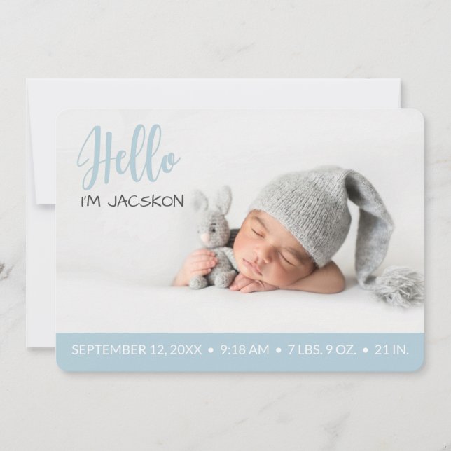 Faire-part Baby boy bonjour superposition photo moderne paste (Devant)