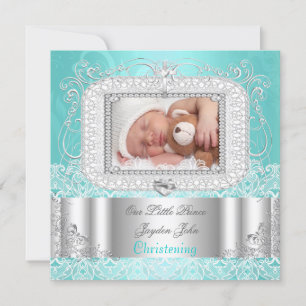 Faire-part Baby Boy girl Christening Baptême turquoise