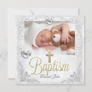 Faire-part Baby Boy Girl Gold Christening Baptism Cross 3