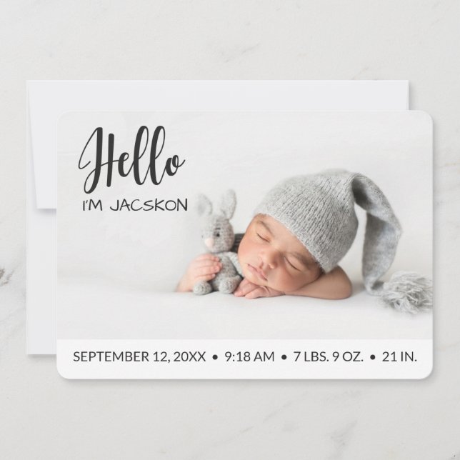 Faire-part Baby boy Hello superposition photo moderne minimal (Devant)