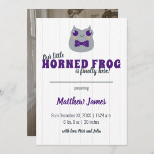 Faire-part Baby Boy Horned Frog Purple Vertical Baby