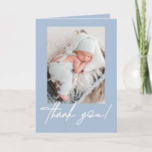 Faire-part Baby Boy Photo Bleu Merci moderne Script