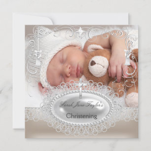 Faire-part Baby Christening Baptême Girl Boy Silver Cross