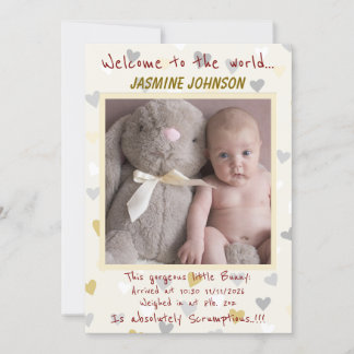 Faire-part Baby Girl avec son lapin Nouveau Arrivée