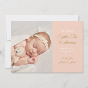 Faire-part Baby Girl Modern Gold Script Photo Naissance