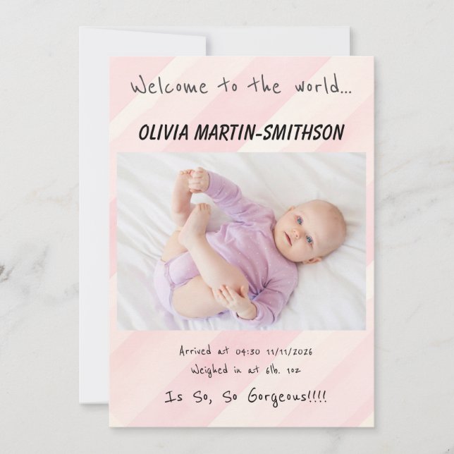 Faire-part Baby Girl Nouvelle arrivée (Devant)