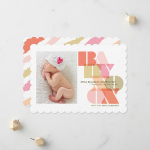 Faire-part Baby Girl XOXO Typographie rose Photo moderne Nais