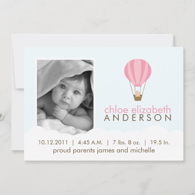 Faire-part Baby in Hot Air Balloon Annonces de naissance (Devant)