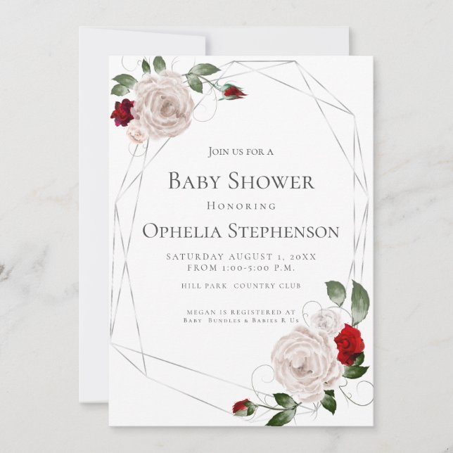 Faire-part Baby shower | Aquarelle Dusty Blush Roses (Devant)