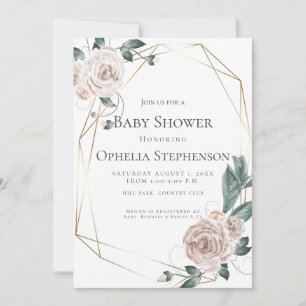 Faire-part Baby shower   Aquarelle Dusty Rose Floral
